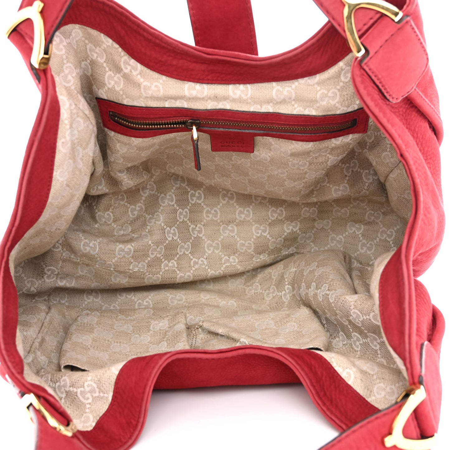 Nubuck Medium Soft Stirrup Shoulder Bag Red