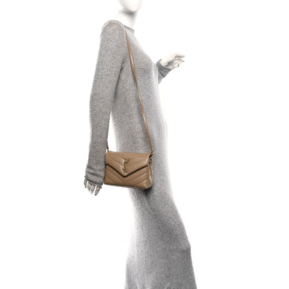 Saint Laurent Calfskin Y Quilted Monogram Toy Loulou Crossbody Bag Dark Beige 2 of 10