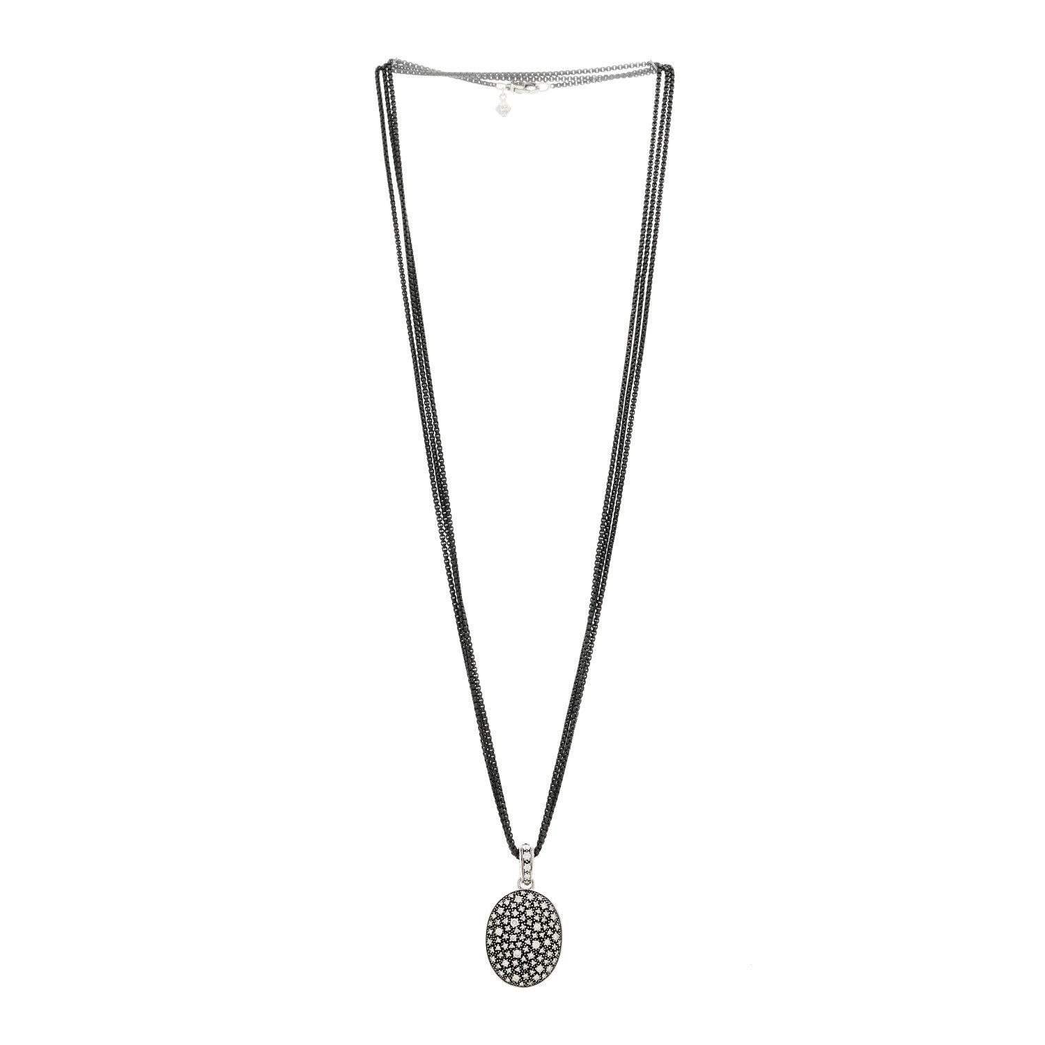 David Yurman Sterling Silver Diamond Midnight Melange Oval Enhancer Pendant Necklace 3 of 5