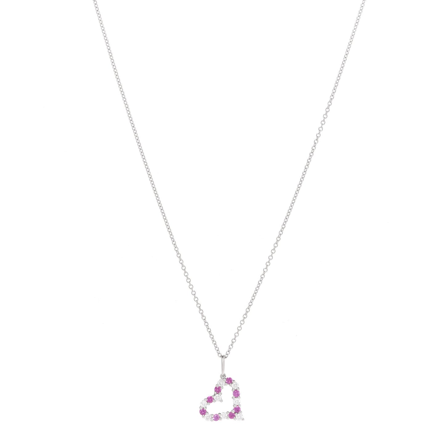 Platinum Diamond Pink Sapphire Mini Heart Pendant Necklace