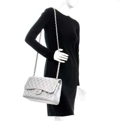 Chanel Metallic Lambskin Quilted Jumbo Double Flap Silver 2 of 8