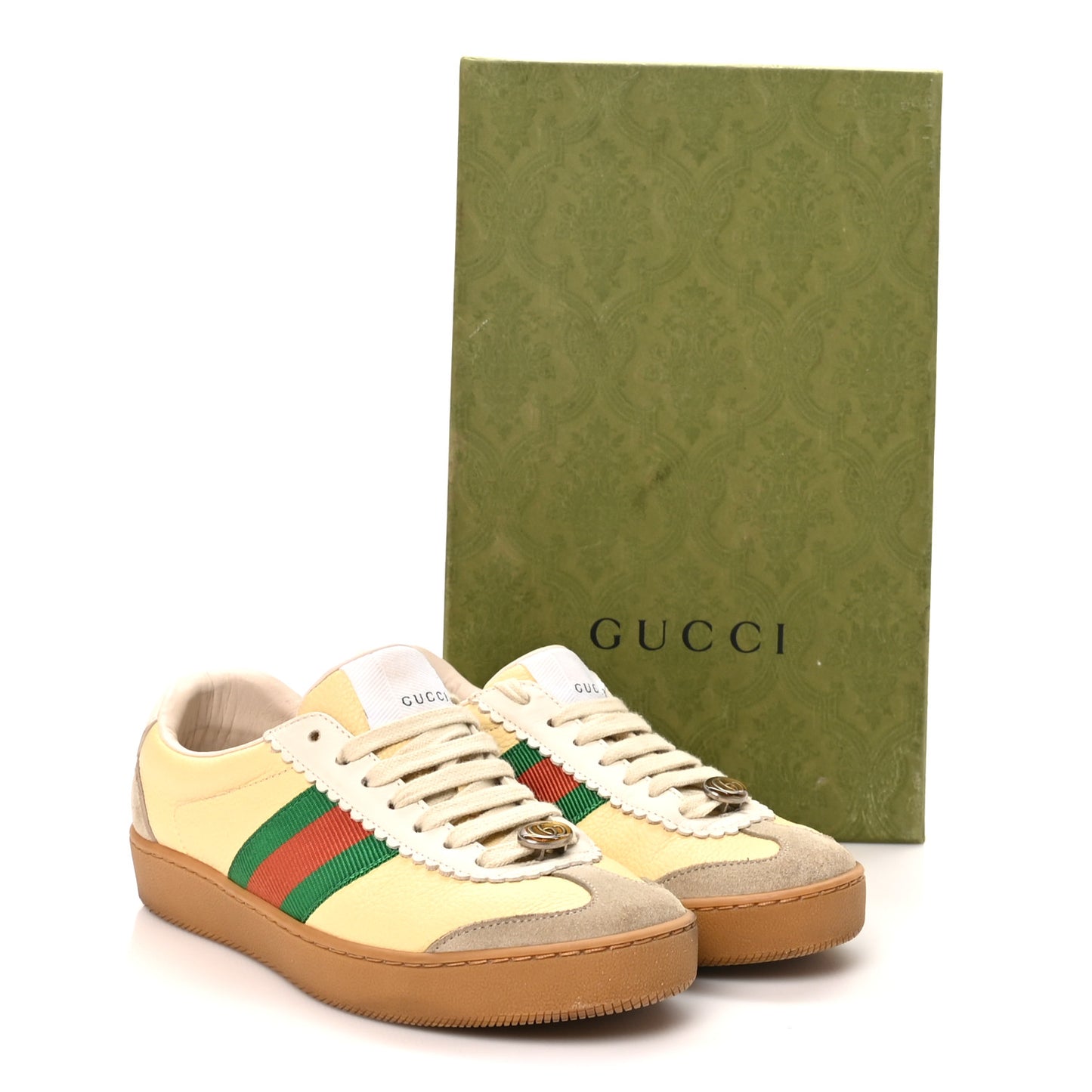 Calfskin Suede Web Womens G74 Sneakers 35 Oatmeal Burro New Mystic White