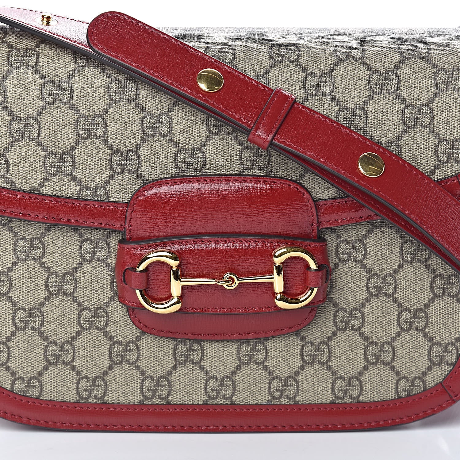 Gucci GG Supreme Monogram Azalea Calfskin Horsebit 1955 Shoulder Bag Beige Ebony New Cherry Red 10 of 10