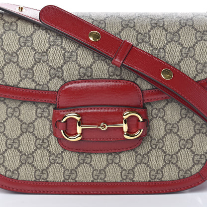 Gucci GG Supreme Monogram Azalea Calfskin Horsebit 1955 Shoulder Bag Beige Ebony New Cherry Red 10 of 10