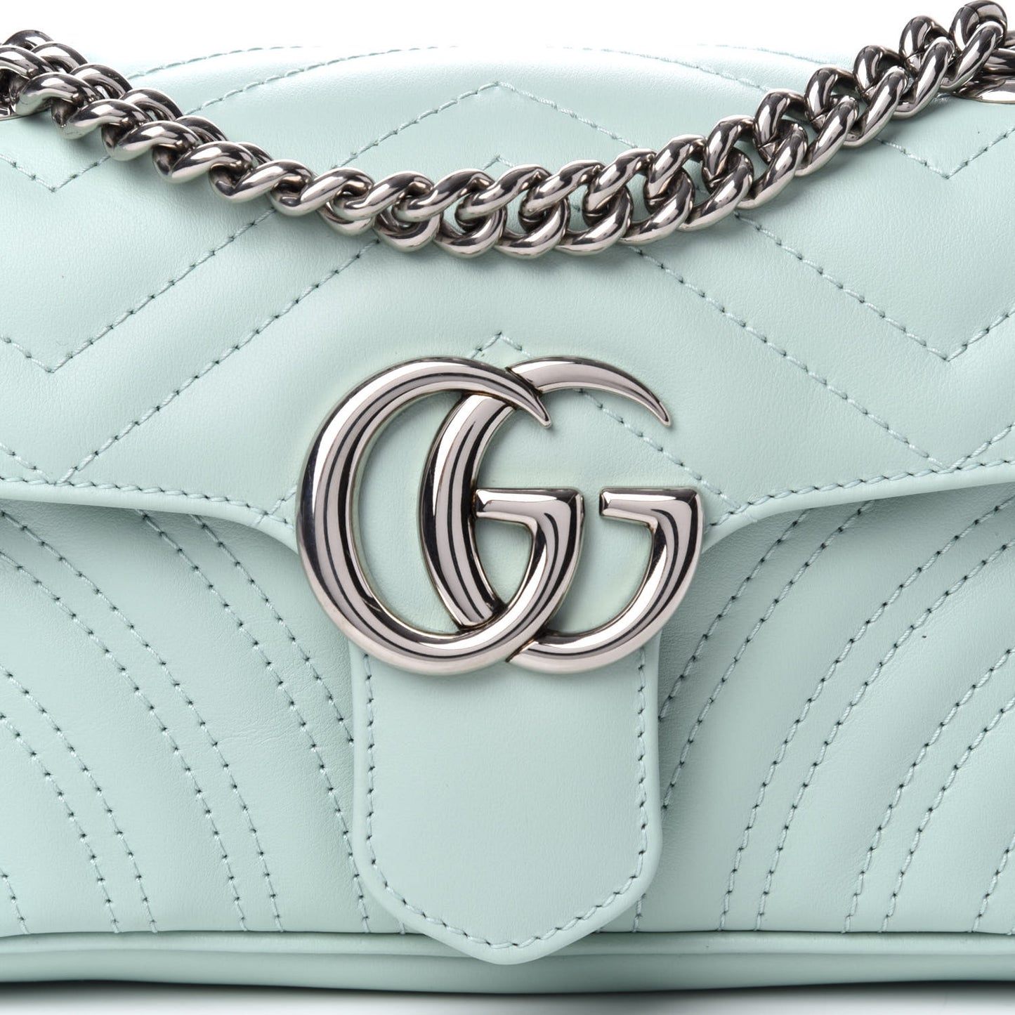 Calfskin Matelasse Mini GG Marmont Shoulder Bag Water Green