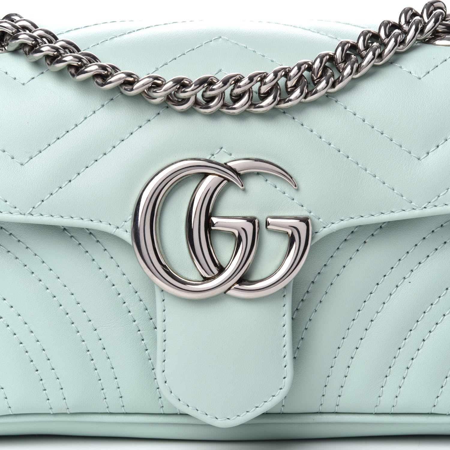 Gucci Calfskin Matelasse Mini GG Marmont Shoulder Bag Water Green 9 of 9