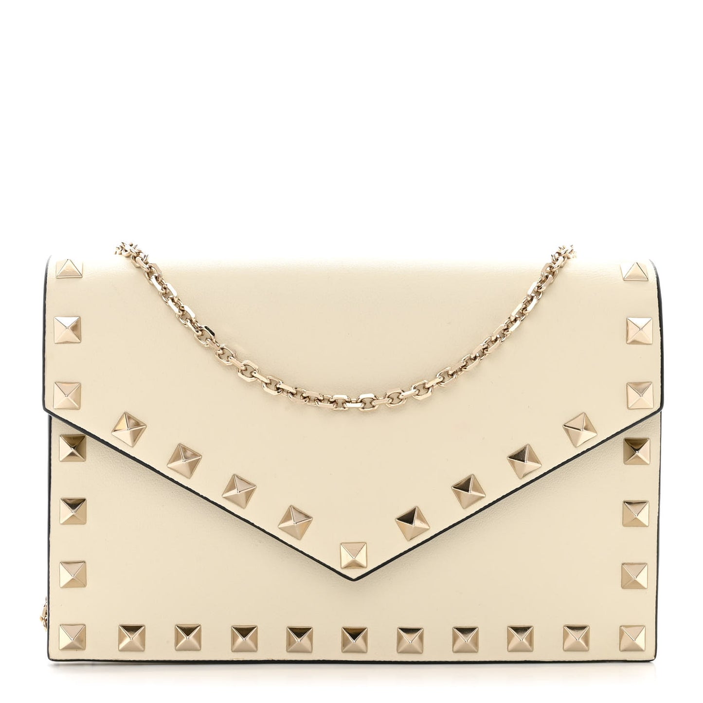 Vitello Rockstud Envelope Wallet on Chain Ivory