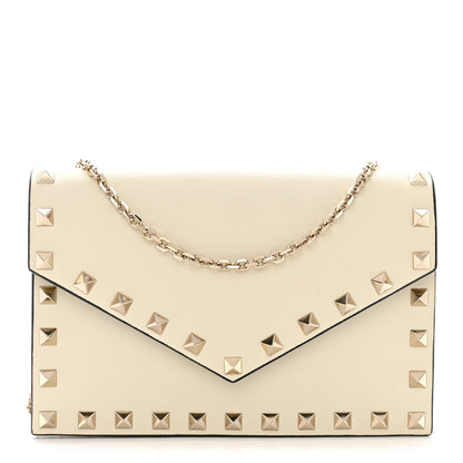 Valentino Garavani Vitello Rockstud Envelope Wallet on Chain Ivory 1 of 11