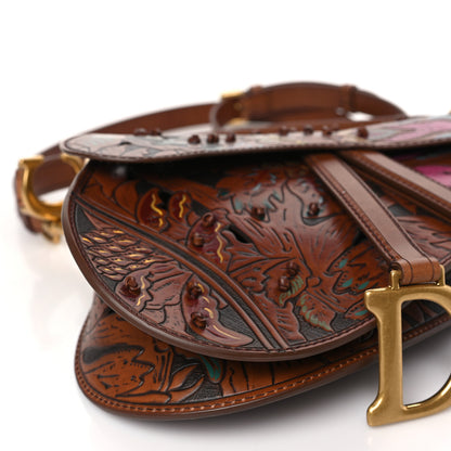 Christian Dior Calfskin Painted Laser Cut Saddle Bag With Strap Brown Multicolor 9 of 9