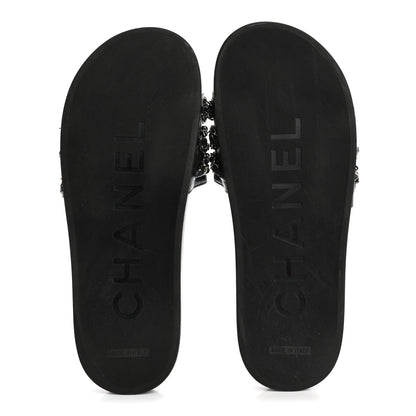 Chanel Fantasy Lambskin Chain Flat Sandals 39 Blue 6 of 9