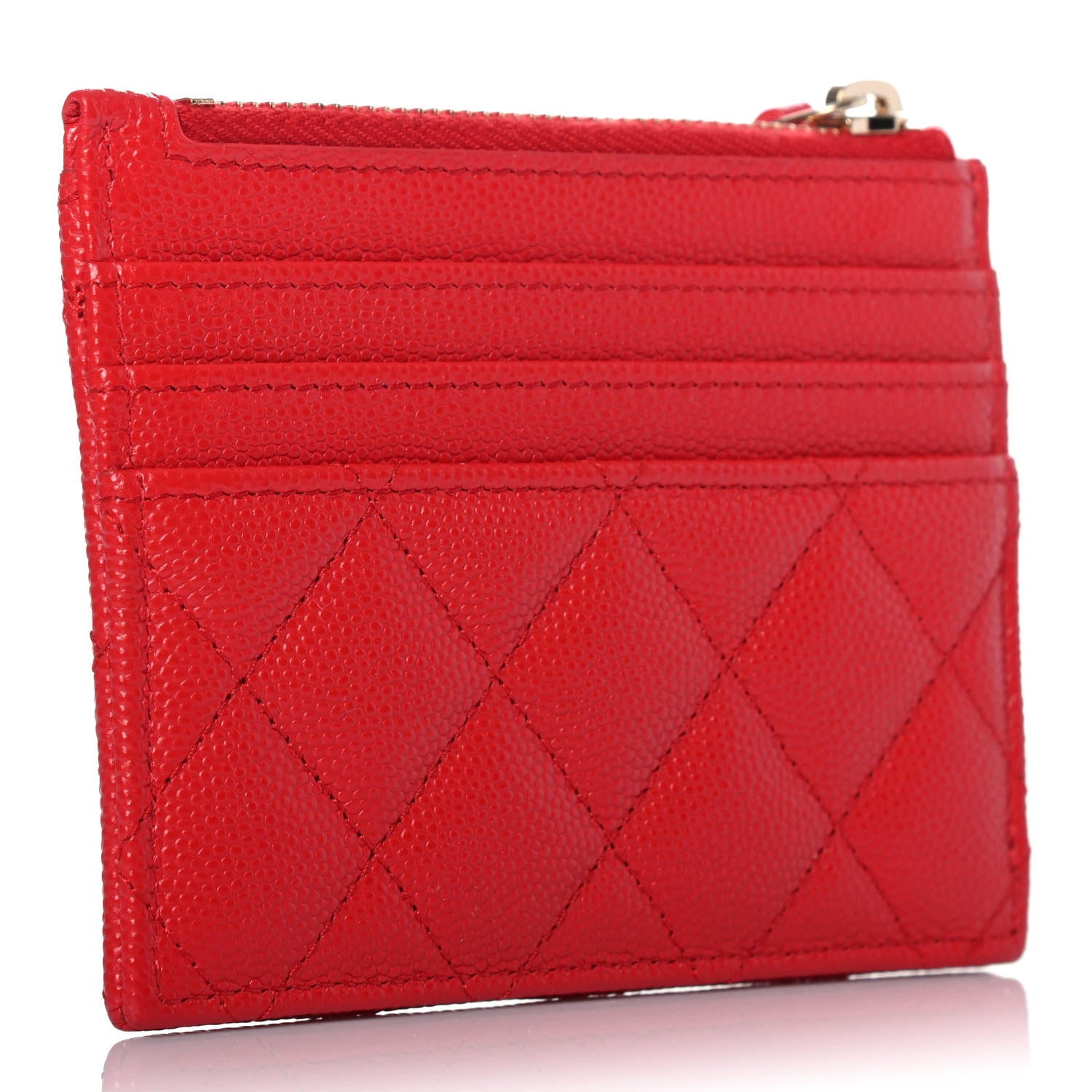 Chanel Caviar Quilted CC Zip Card Holder Red 2 of 4