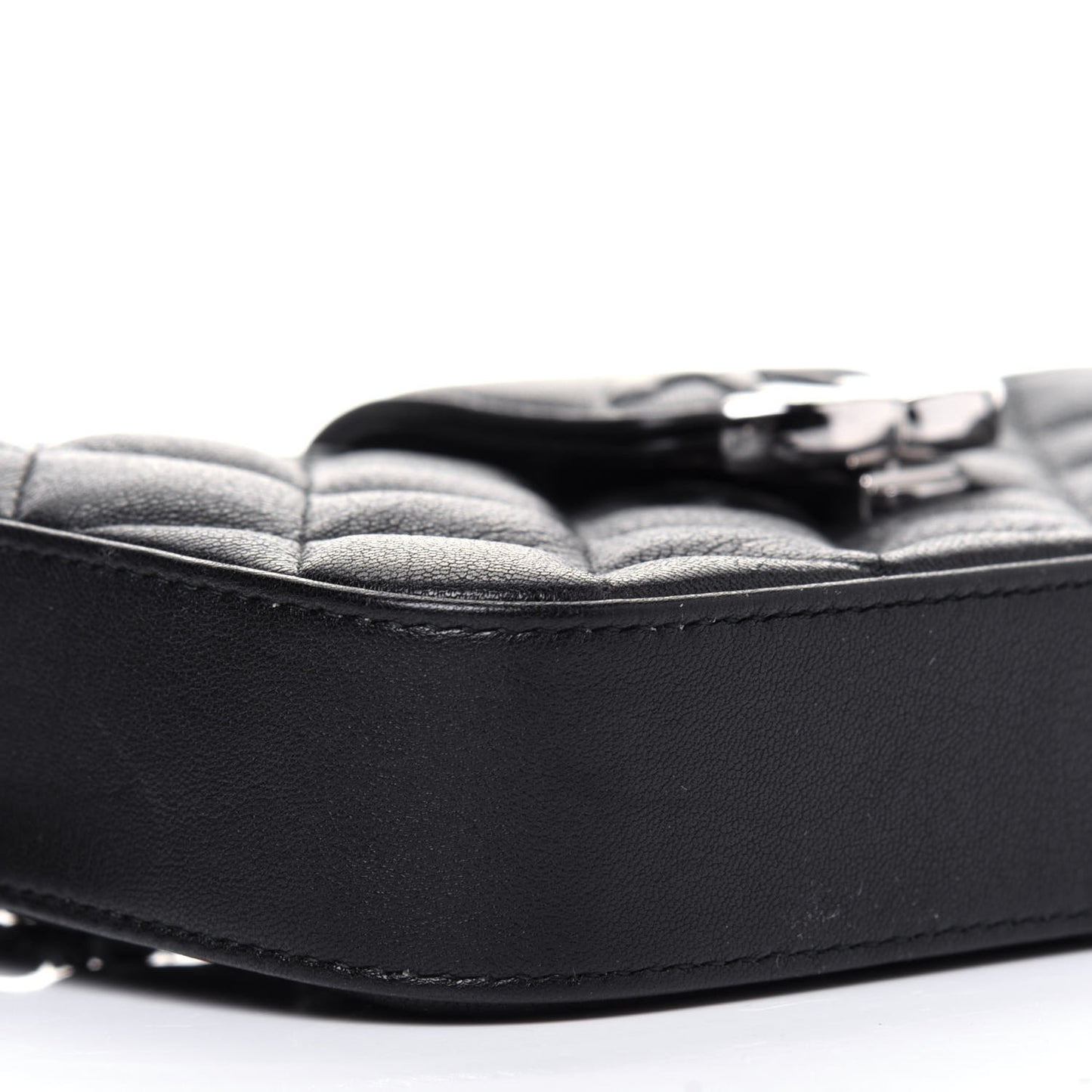 Goatskin Quilted CC Box Clutch With Chain Black