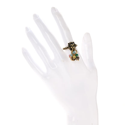 Gucci Metal Glass Bead Lion Head GG Ring S Aged Gold Multicolor 2 of 6