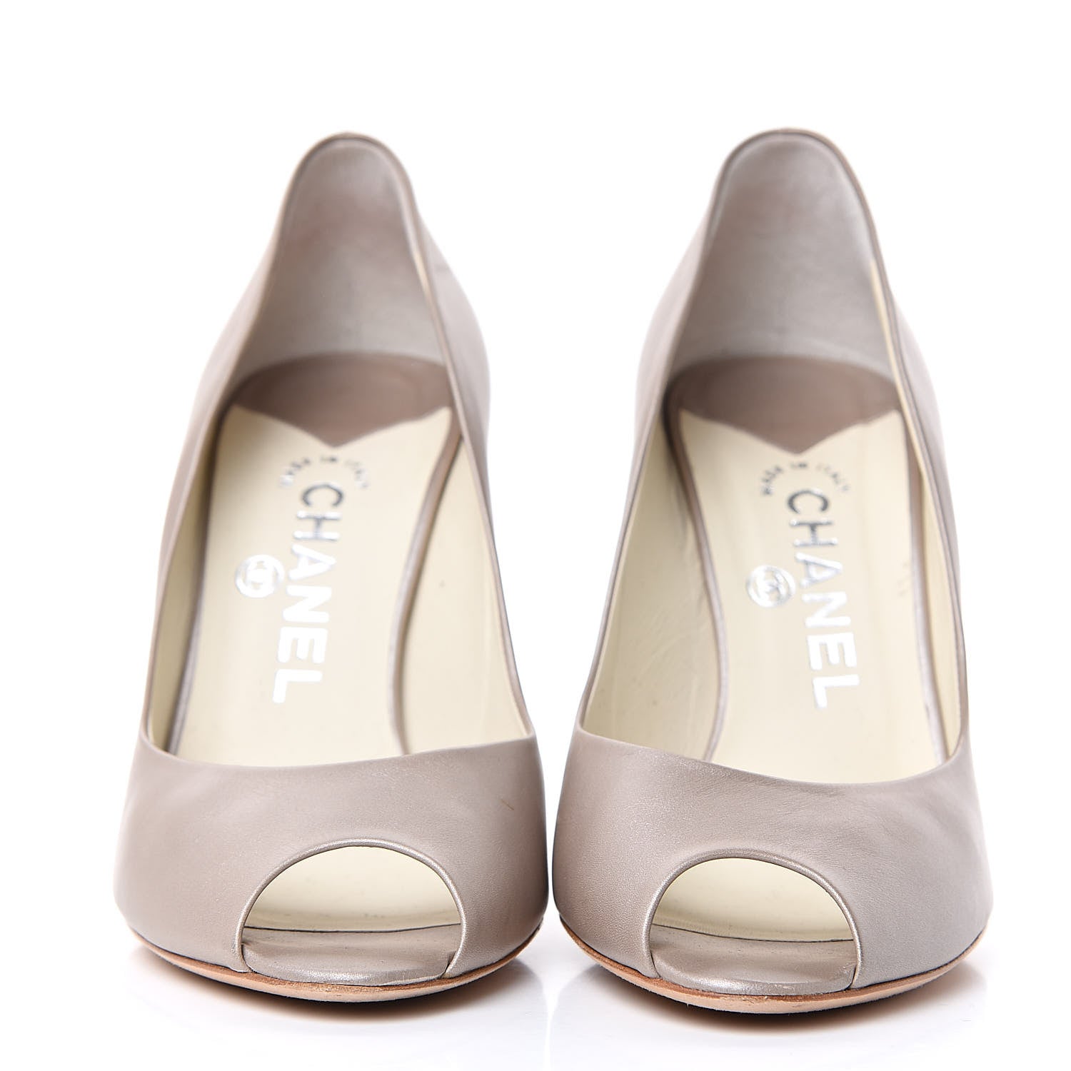 Chanel Lambskin CC Peep Toe Pumps 39 Beige 2 of 10