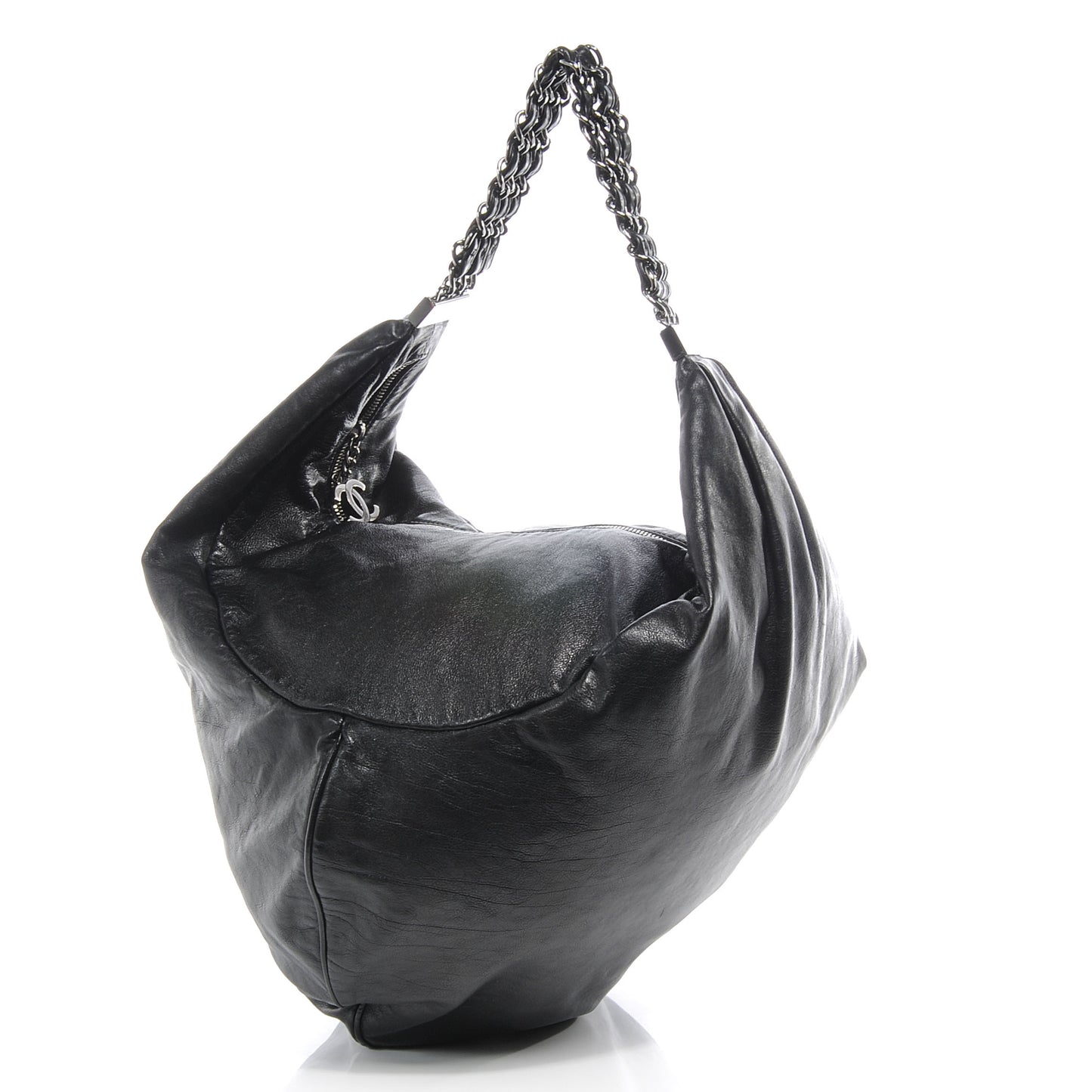 Lambskin Large Rock and Chain Hobo Black