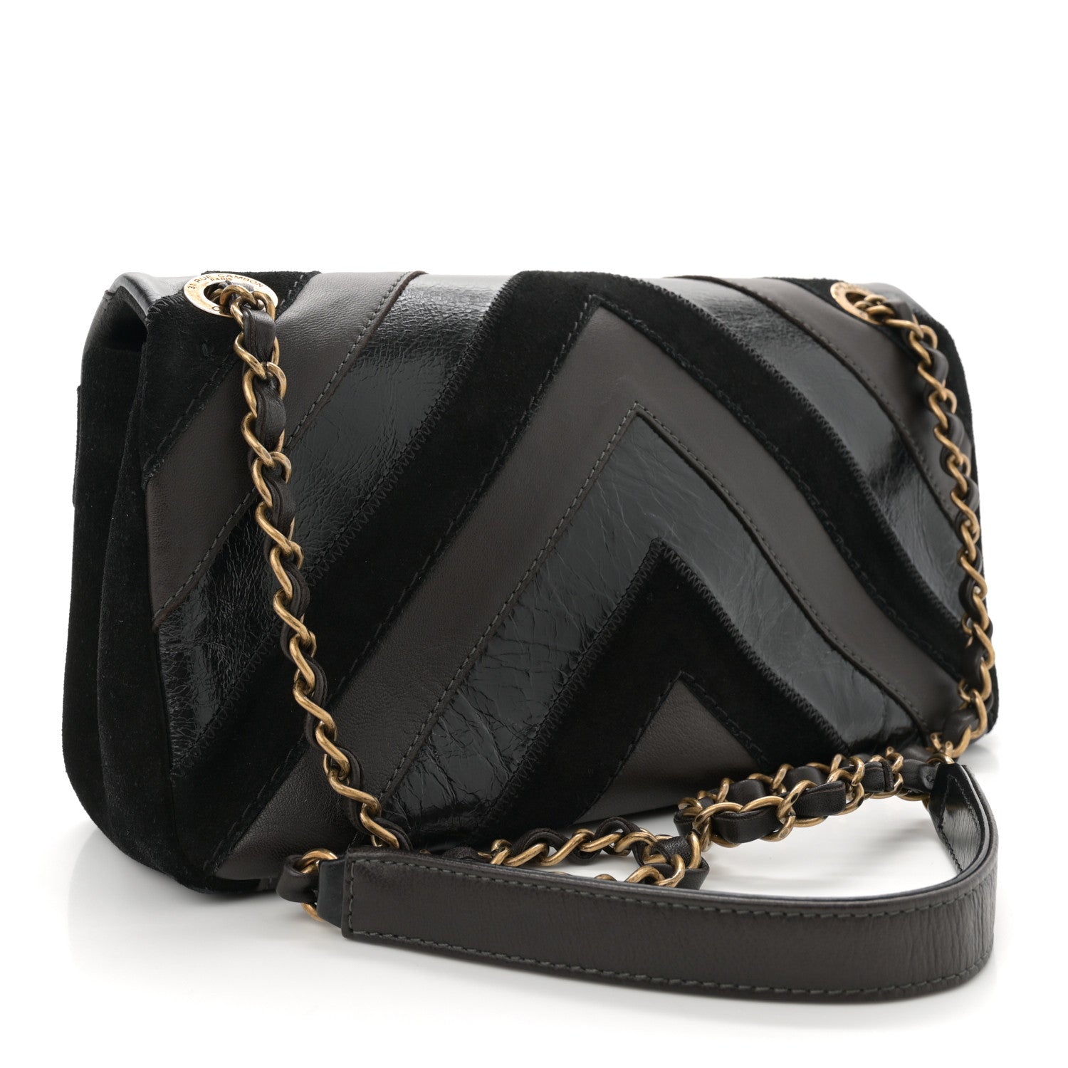 Chanel Suede Lambskin Glazed Calfskin Lady Vintage Chevron Flap Black Brown 3 of 10
