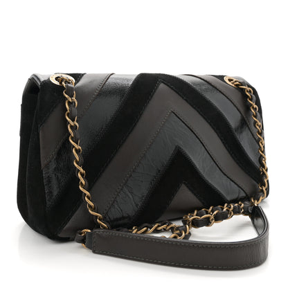 Chanel Suede Lambskin Glazed Calfskin Lady Vintage Chevron Flap Black Brown 3 of 10