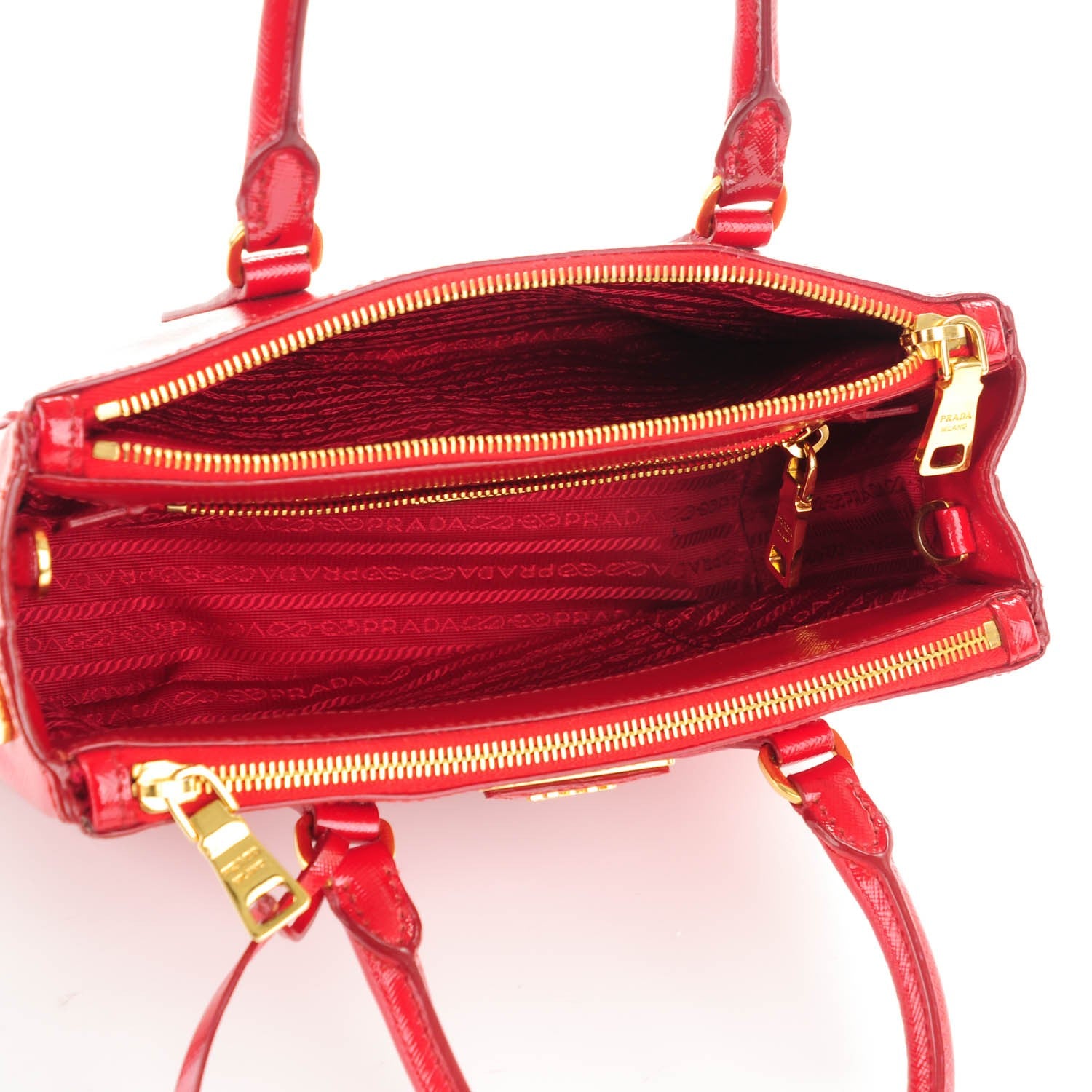 Prada Saffiano Vernice Mini Galleria Double Zip Tote Rosso 10 of 15