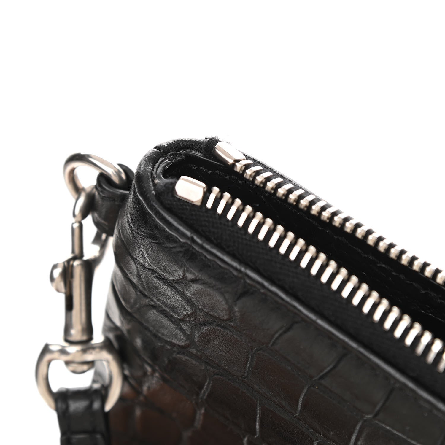 Saint Laurent Calfskin Crocodile Embossed Monogram Zip Pouch Black 8 of 11