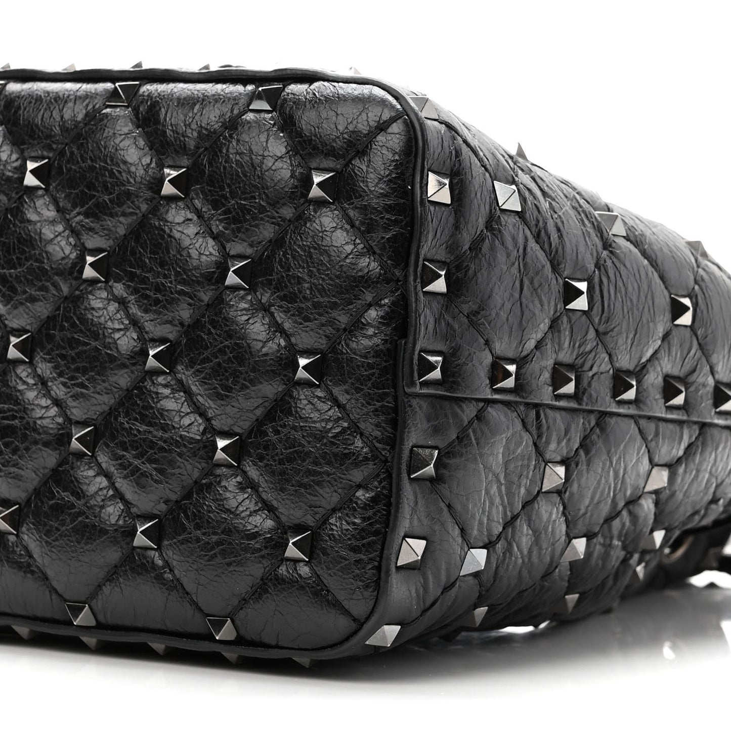 Craquele Nappa Small Rockstud Spike Bucket Bag Black