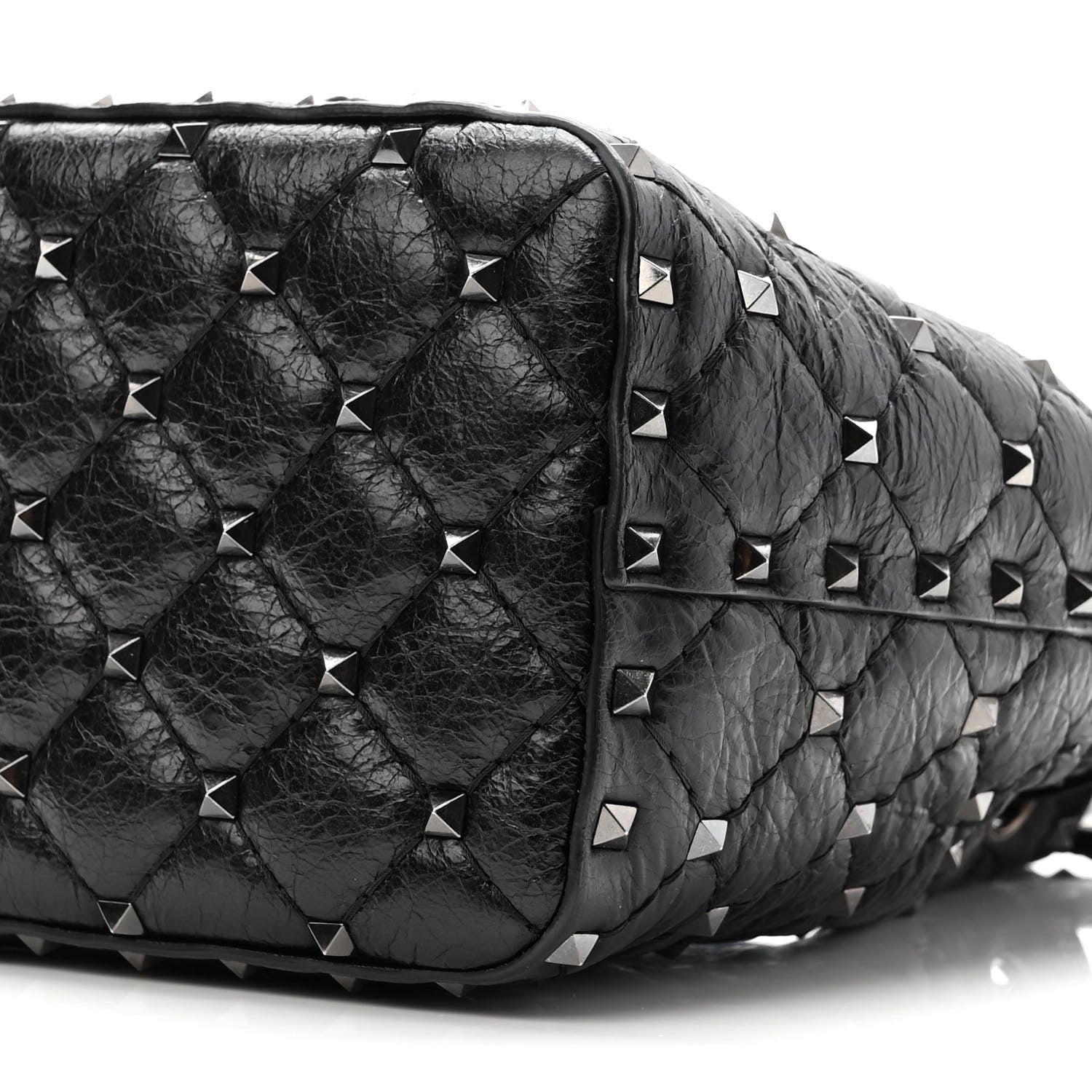 Valentino Garavani Craquele Nappa Small Rockstud Spike Bucket Bag Black 9 of 9