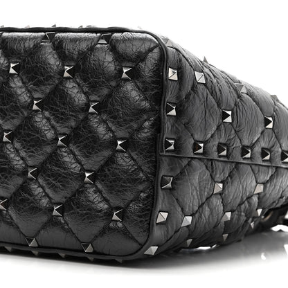 Valentino Garavani Craquele Nappa Small Rockstud Spike Bucket Bag Black 9 of 9