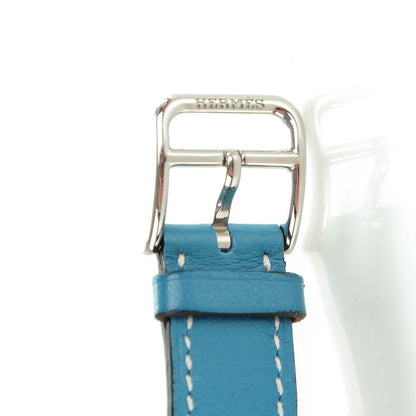 Hermes Stainless Steel Swift 21mm Heure H Hour Double Tour Quartz Watch Blue Jean 12 of 12