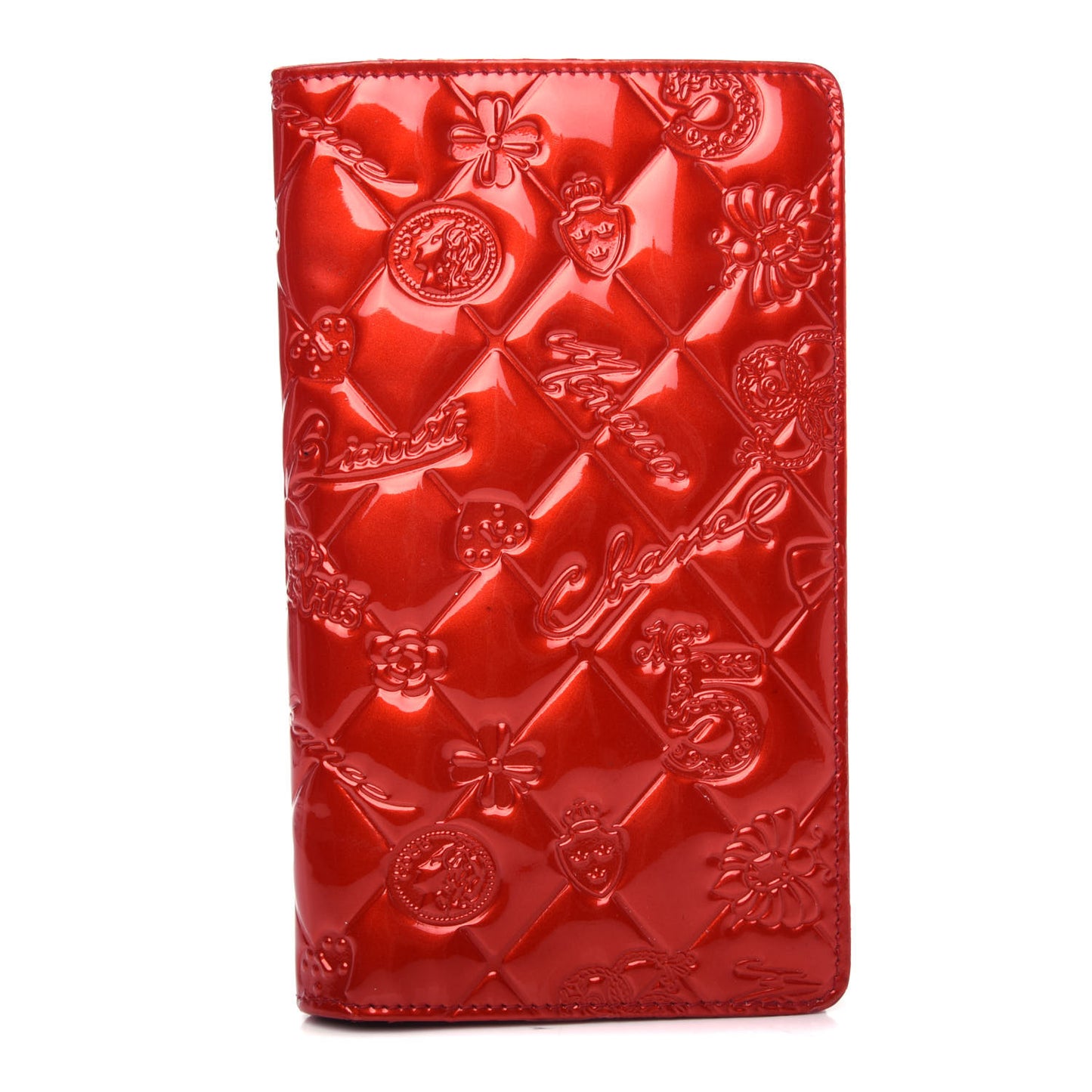 Patent Calfskin Lucky Symbols Yen Wallet Red