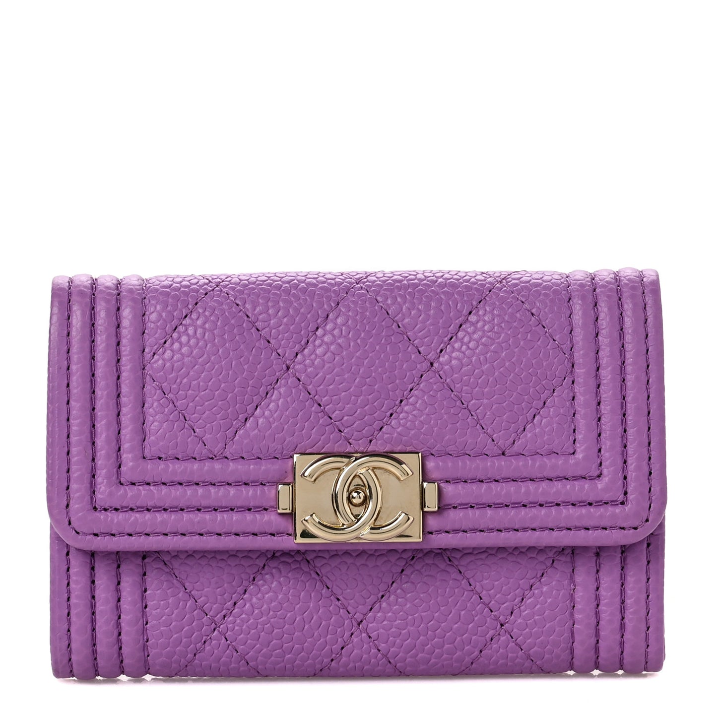 Caviar Quilted Boy Flap Card Holder Purple