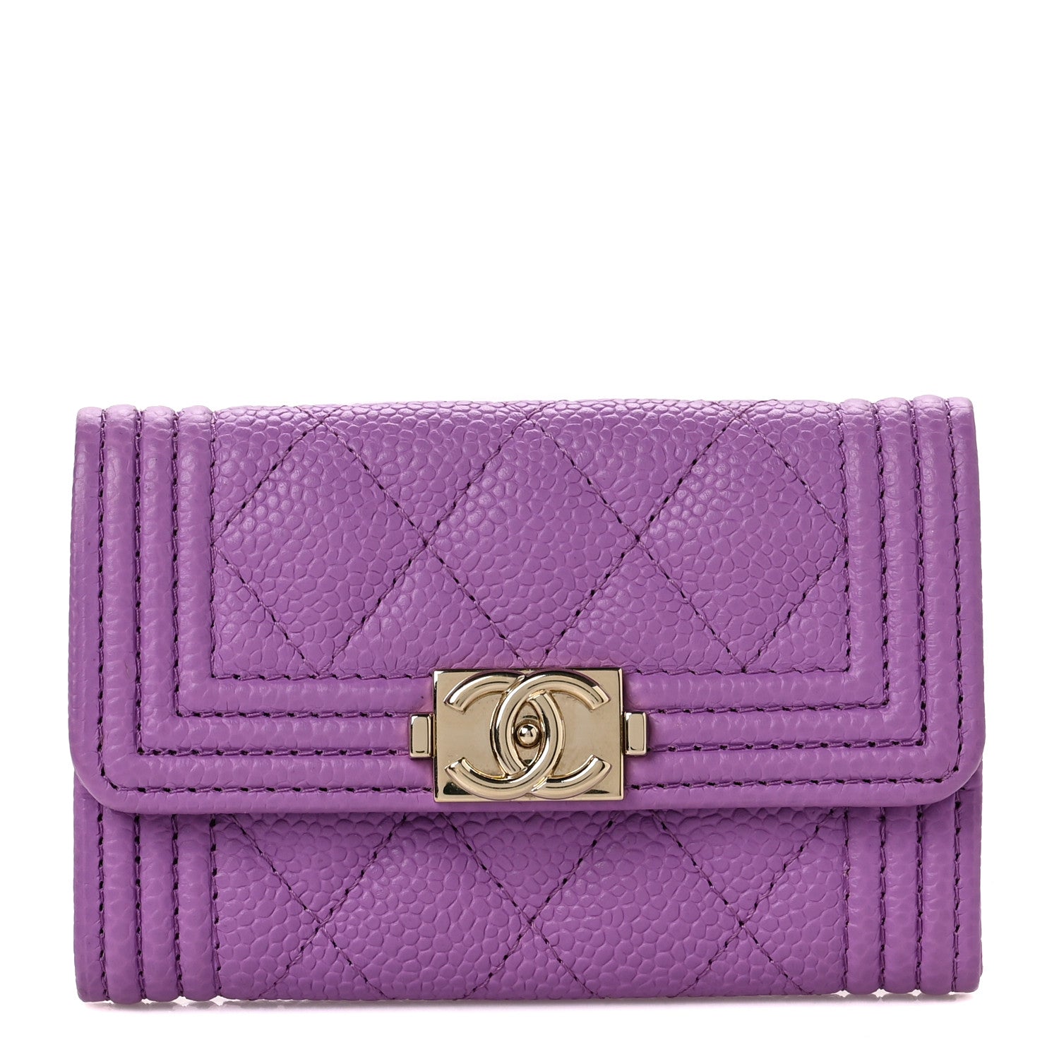 Chanel Caviar Quilted Boy Flap Card Holder Purple 1 of 9