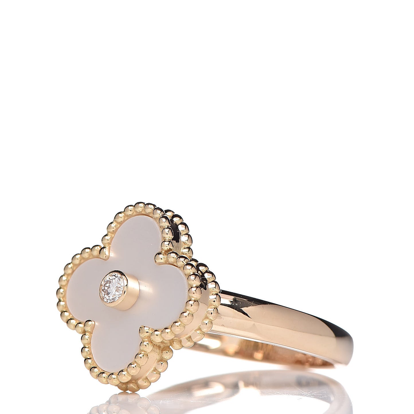 18K Yellow Gold Diamond Mother of Pearl Vintage Alhambra Ring 53 6.75