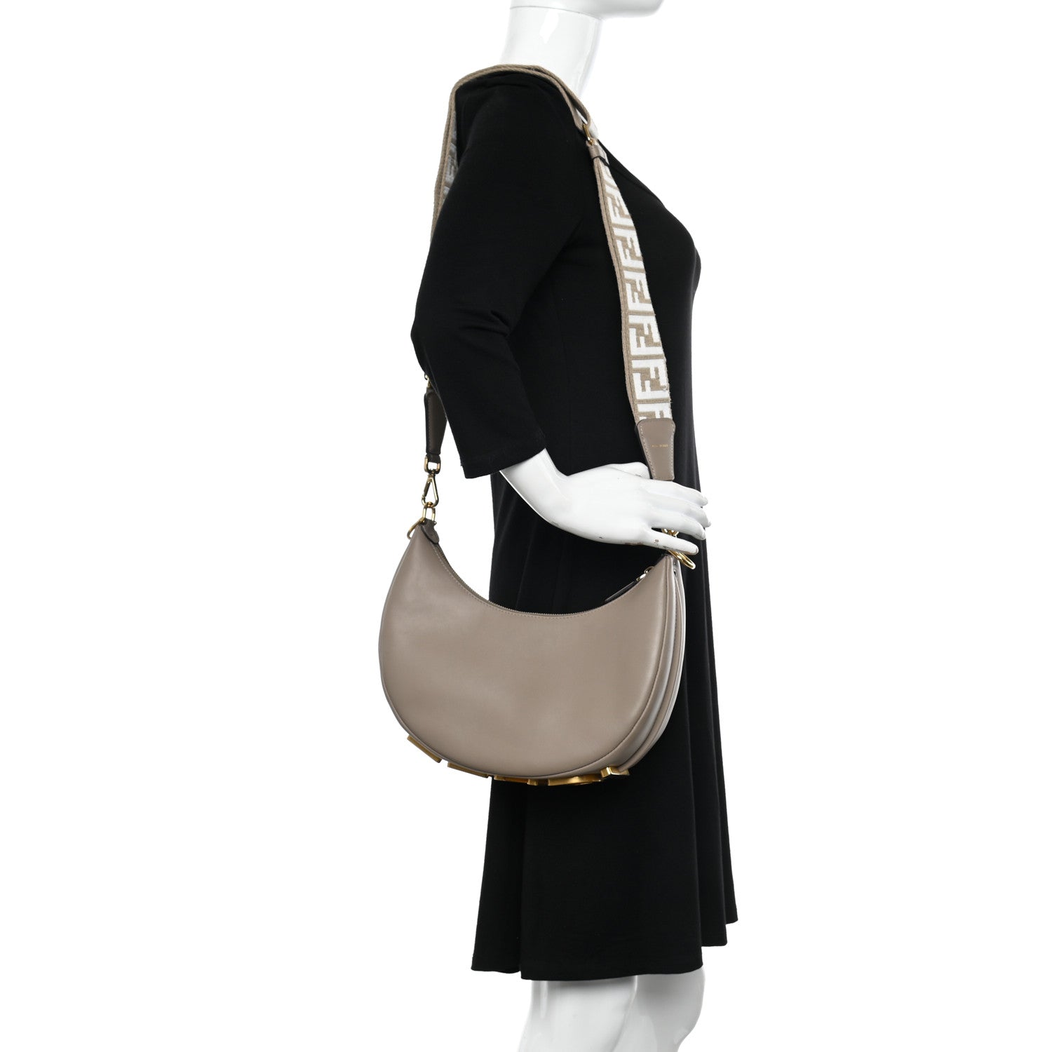 Fendi Vitello Grace Matte Jacquard Small Fendigraphy Hobo Bag Nuvola 2 of 11