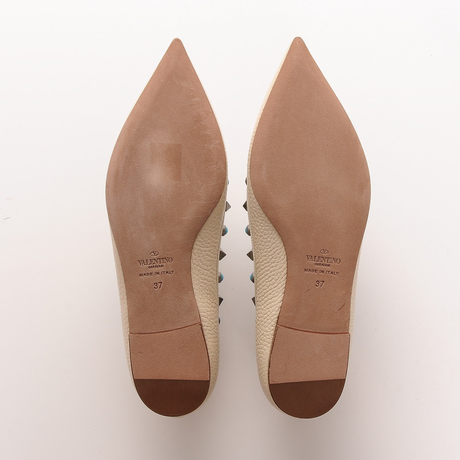 Valentino Garavani Pebbled Calfskin Rockstud Rolling Ballerina Flats 37 Ivory 5 of 9