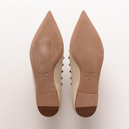Valentino Garavani Pebbled Calfskin Rockstud Rolling Ballerina Flats 37 Ivory 5 of 9