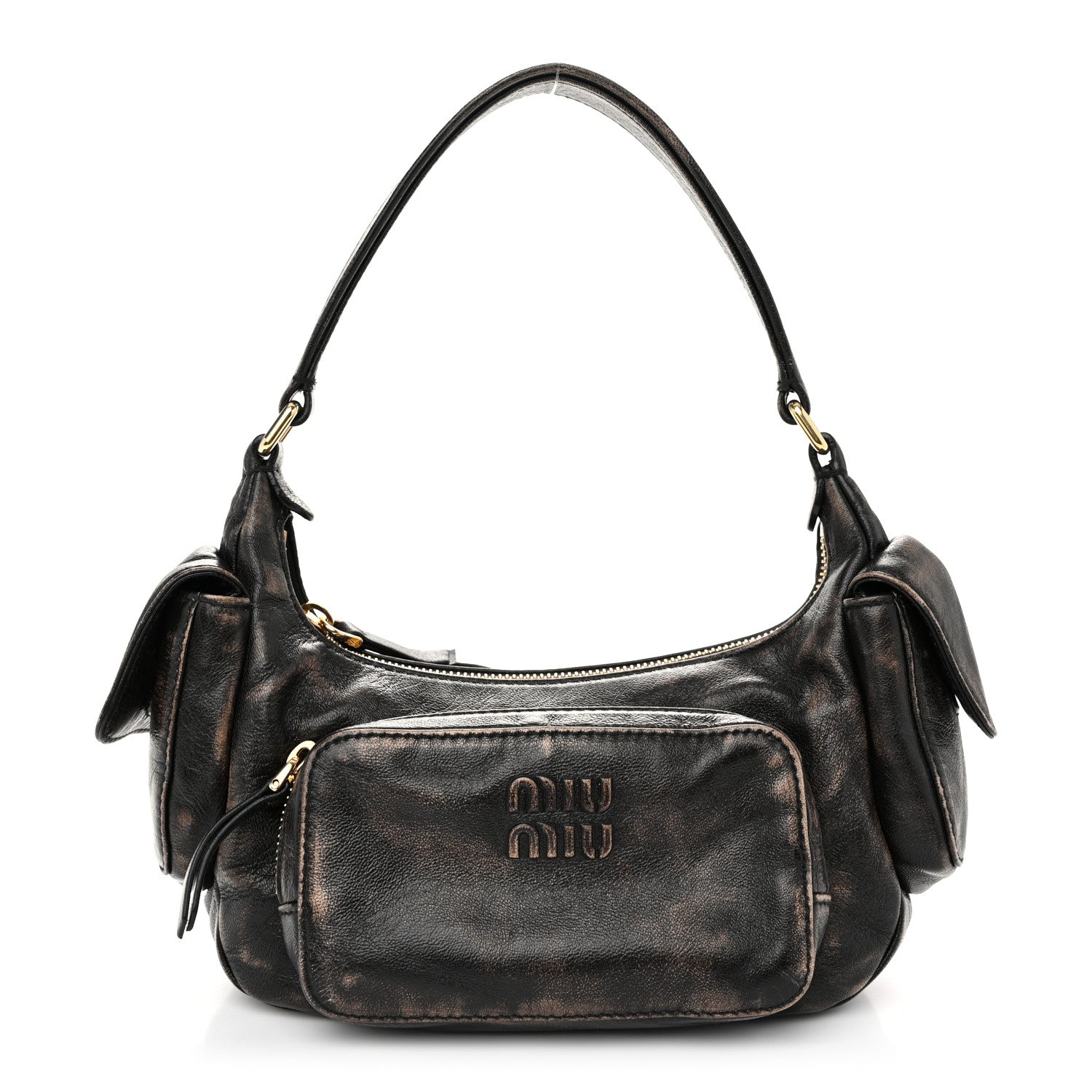 Miu Miu Distressed Nappa Pocket Bag Sand Coffee 1 of 10