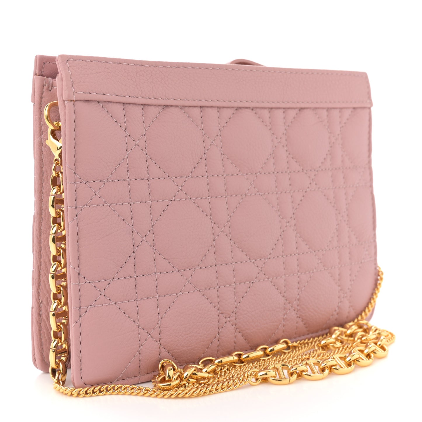 Calfskin Cannage Caro Zipped Pouch With Chain Fard