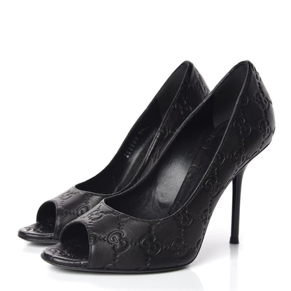 Gucci Guccissima GG Peep Toe Heels 36 Black 3 of 11