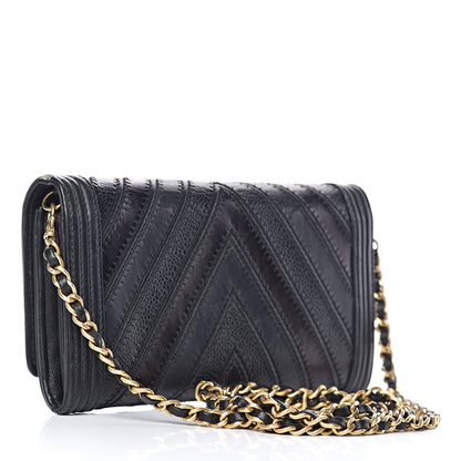Chanel Calfskin Caviar Quilted Chevron Mixed Boy Wallet On Removable Chain Black 3 of 14