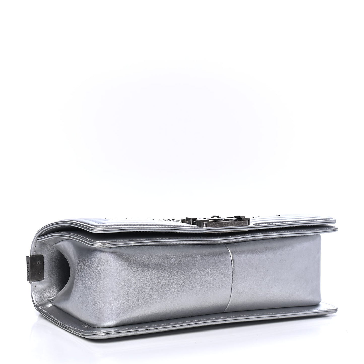 Metallic Lambskin Embellished Medium Boy Flap Silver