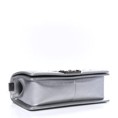 Chanel Metallic Lambskin Embellished Medium Boy Flap Silver 3 of 4