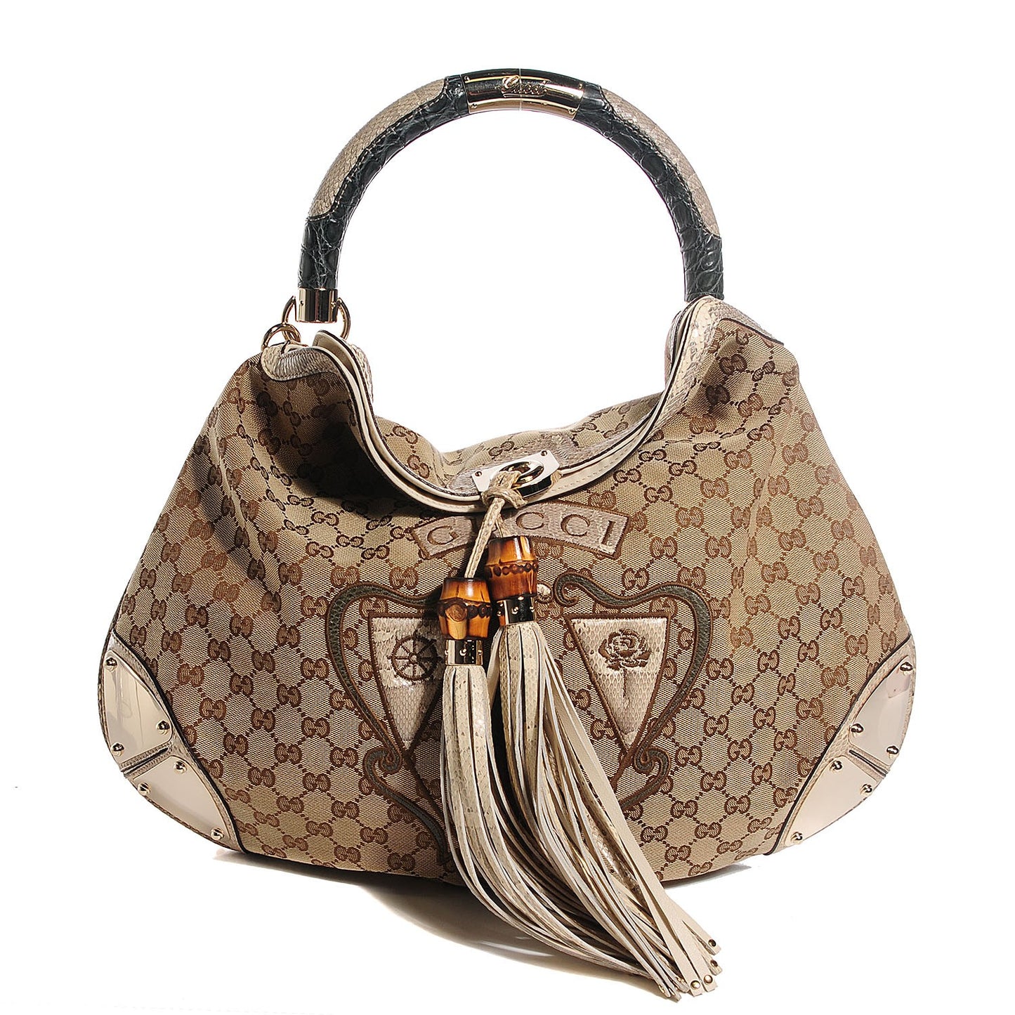 Monogram Large Crest Patchwork Embroidered Indy Top Handle Bag