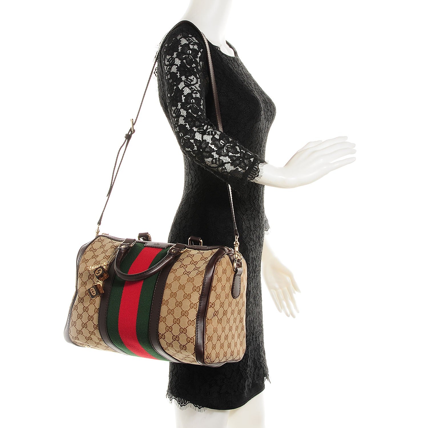 Gucci Monogram Vintage Web Medium Boston Dark Brown 2 of 9
