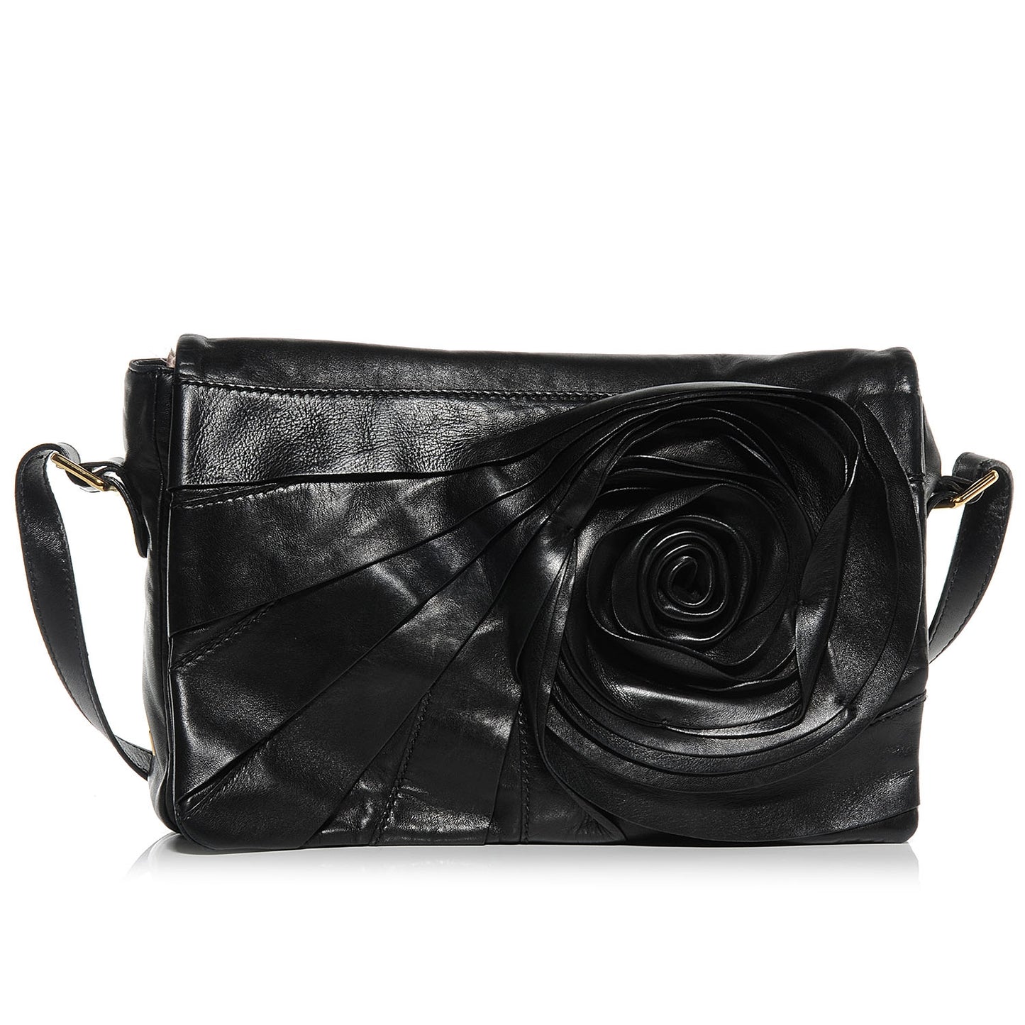 Nappa Leather Rosette Shoulder Bag Black