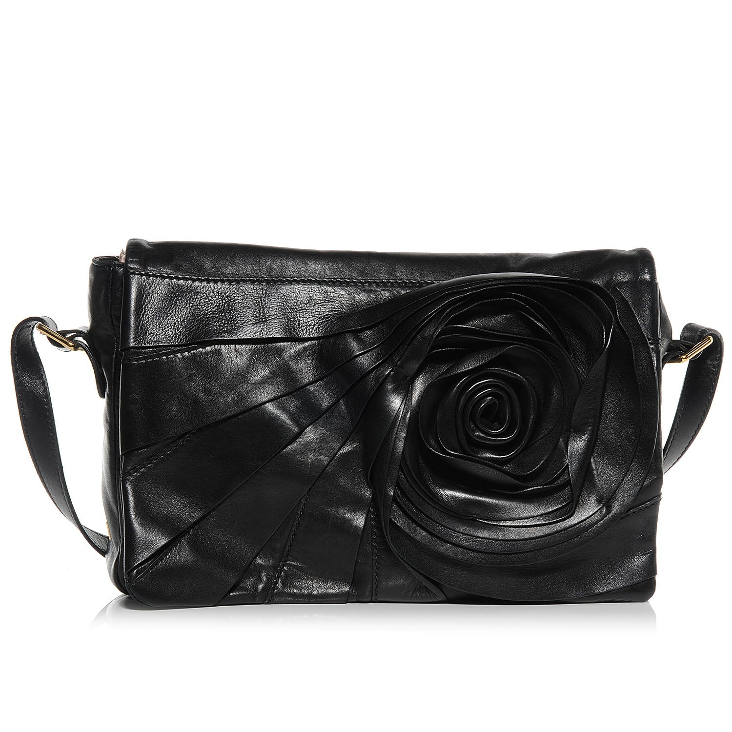 Valentino Garavani Nappa Leather Rosette Shoulder Bag Black 1 of 7
