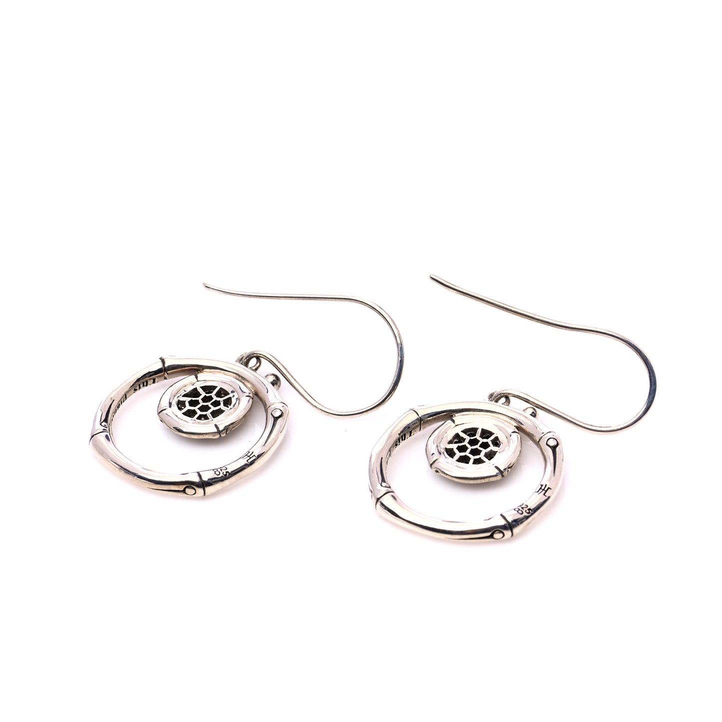Sterling Silver Black Sapphire Drop Hoop Earrings