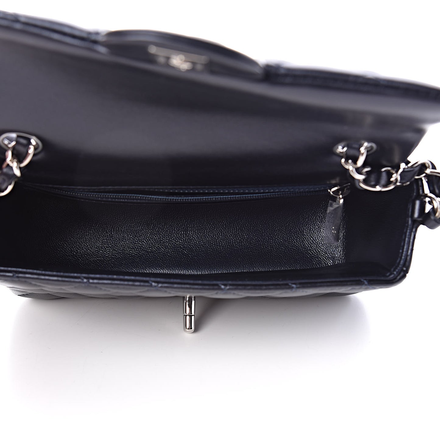 Metallic Lambskin Quilted Mini Rectangular Flap Navy