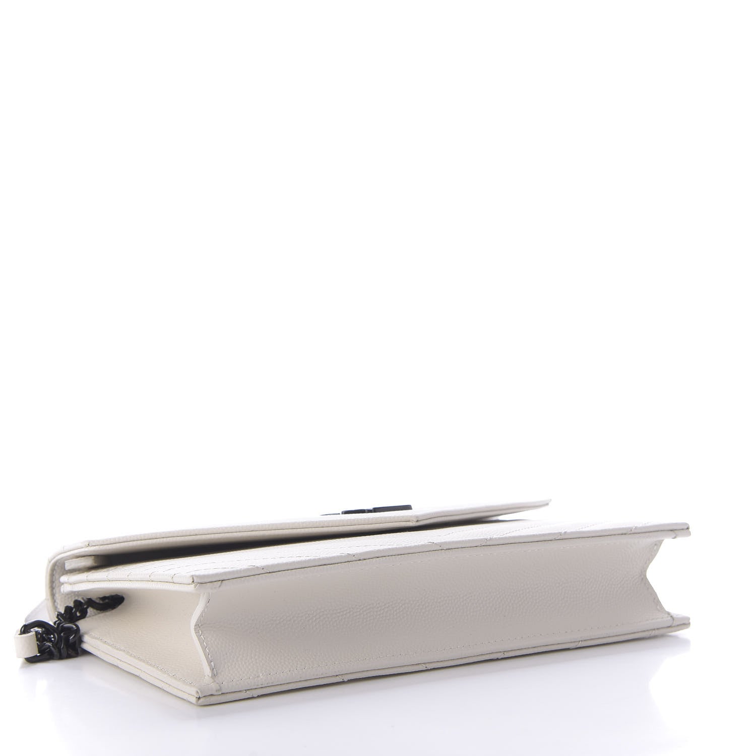 Saint Laurent Grain De Poudre Matelasse Chevron Monogram Envelope Chain Wallet Dove White 4 of 9