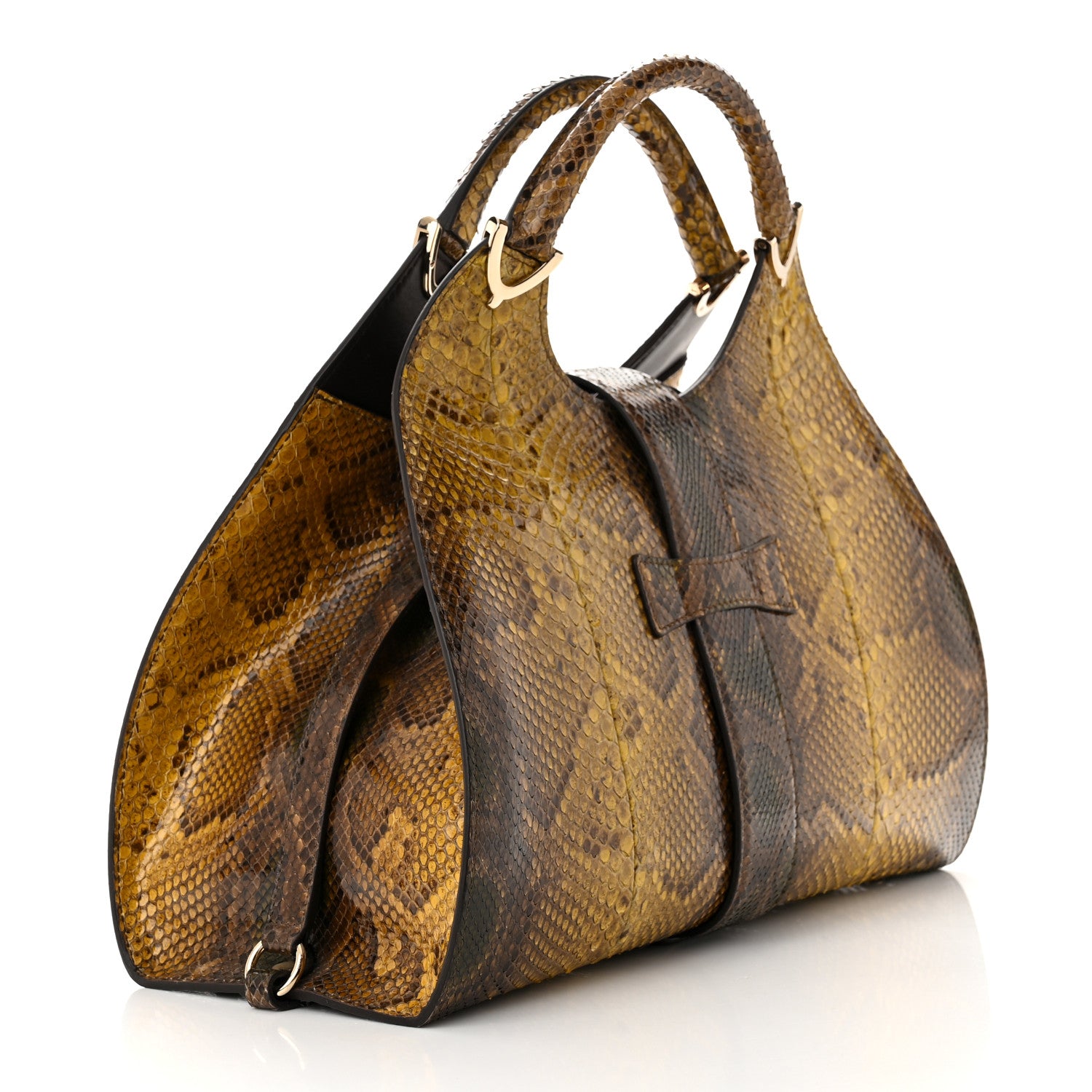 Gucci Snakeskin Medium Stirrup Top Handle Bag Yellow Brown 3 of 9