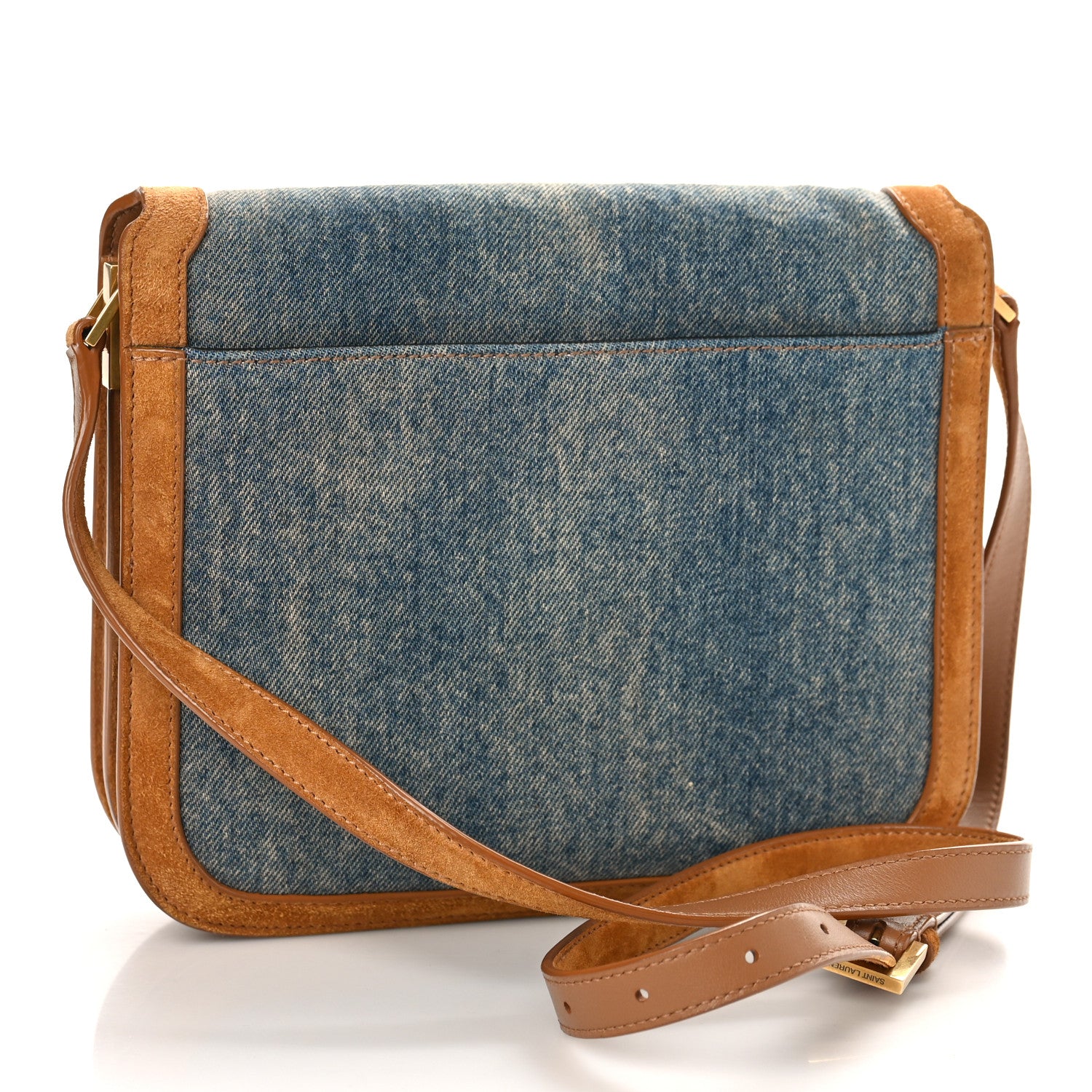 Saint Laurent Denim Suede Monogram Medium Solferino Soft Satchel Blue Cinnamon 3 of 9