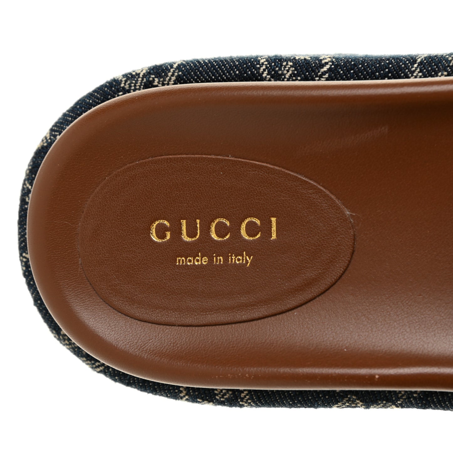 New Denim GG Monogram Angelina Platform 55mm Slide Sandals 38.5 Blue Tea